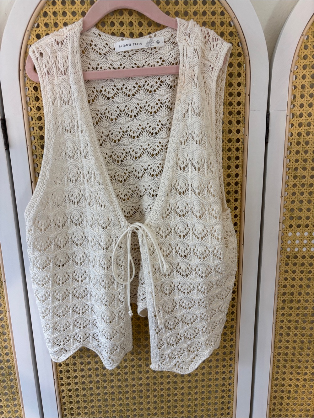 Altar'd State Cream Open-Knit Sleeveless Cardigan